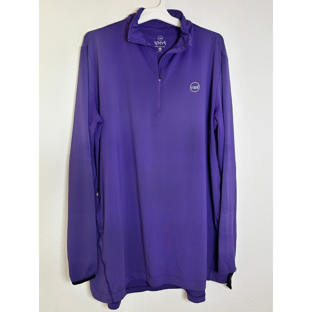 Veil Spark Purple Quarter Zip Long Sleeve Active Top XXL Side Pocket Thumbholes